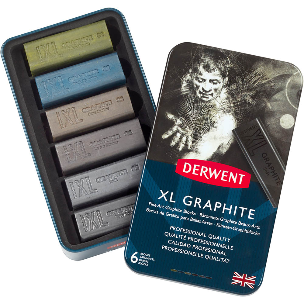 Image for DERWENT XL GRAPHITE BLOCK ASSORTED TIN 6 from Mackay Business Machines (MBM) Office National