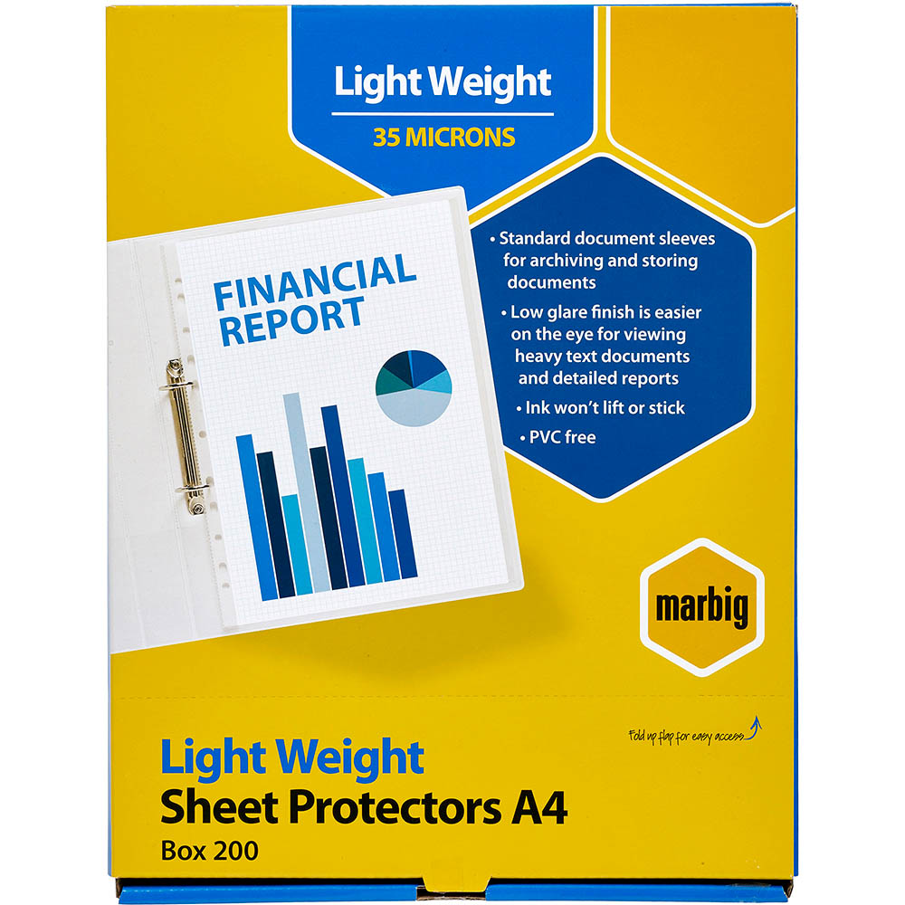 Image for MARBIG COPYSAFE SHEET PROTECTORS LIGHTWEIGHT A4 BOX 200 from Mackay Business Machines (MBM) Office National