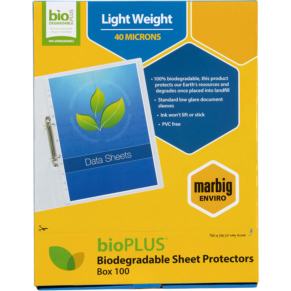 Image for MARBIG BIODEGRADABLE SHEET PROTECTORS A4 PACK 100 from Discount Office National
