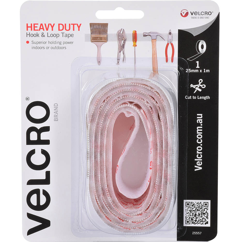 Image for VELCRO BRAND® HEAVY DUTY HOOK AND LOOP TAPE 25MM X 1M WHITE from Angletons Office National
