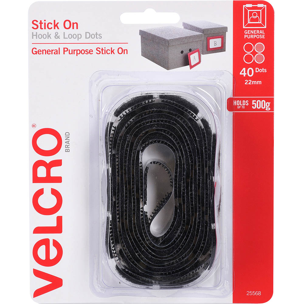Image for VELCRO BRAND® STICK-ON HOOK AND LOOP DOTS 22MM BLACK PACK 40 from Office National Balcatta