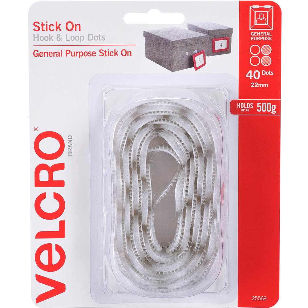 Image for VELCRO BRAND® STICK-ON HOOK AND LOOP DOTS 22MM WHITE PACK 40 from Office National Barossa