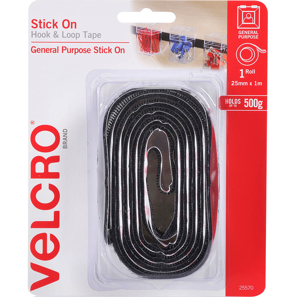 Image for VELCRO BRAND® STICK-ON HOOK AND LOOP TAPE 25MM X 1M BLACK from Angletons Office National