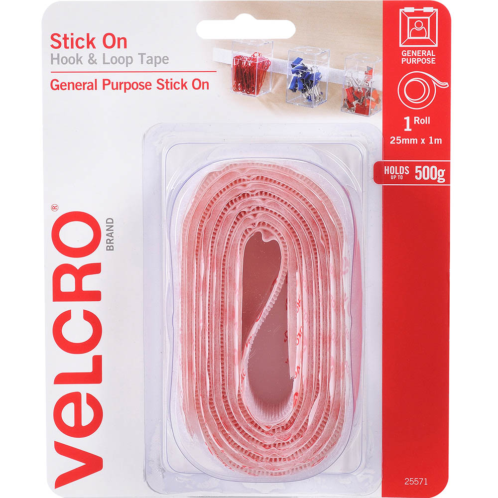 Image for VELCRO BRAND® STICK-ON HOOK AND LOOP TAPE 25MM X 1M WHITE from Aztec Office National
