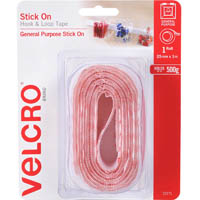 velcro brand® stick-on hook and loop tape 25mm x 1m white