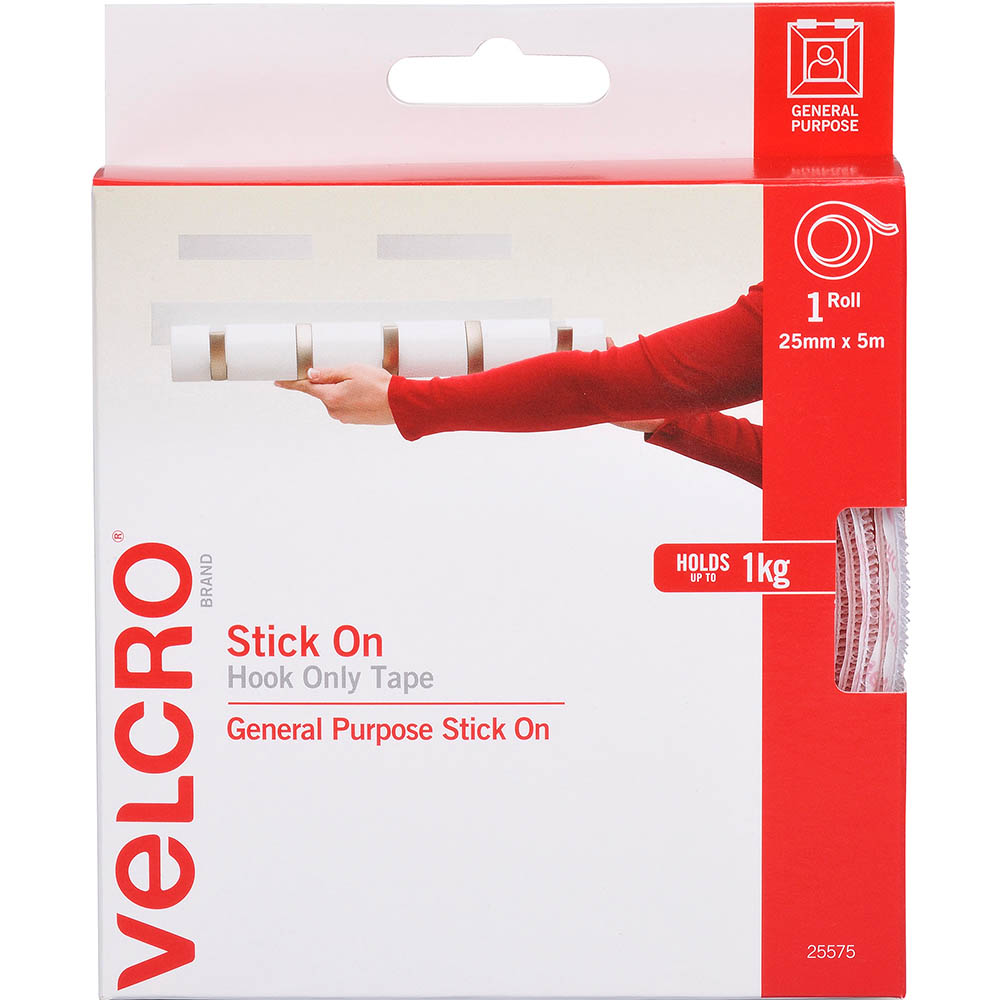 Image for VELCRO BRAND® STICK-ON HOOK ONLY TAPE 25MM X 5M WHITE from Angletons Office National