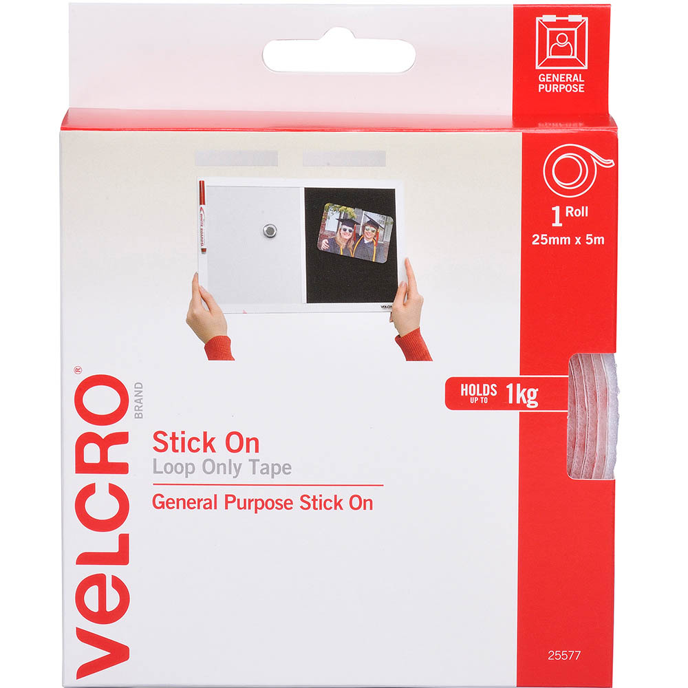 Image for VELCRO BRAND® STICK-ON LOOP ONLY TAPE 25MM X 5M WHITE from Angletons Office National