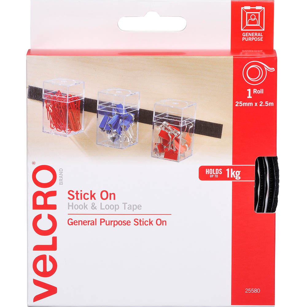 Image for VELCRO BRAND® STICK-ON HOOK AND LOOP TAPE 25MM X 2.5M BLACK from Aztec Office National