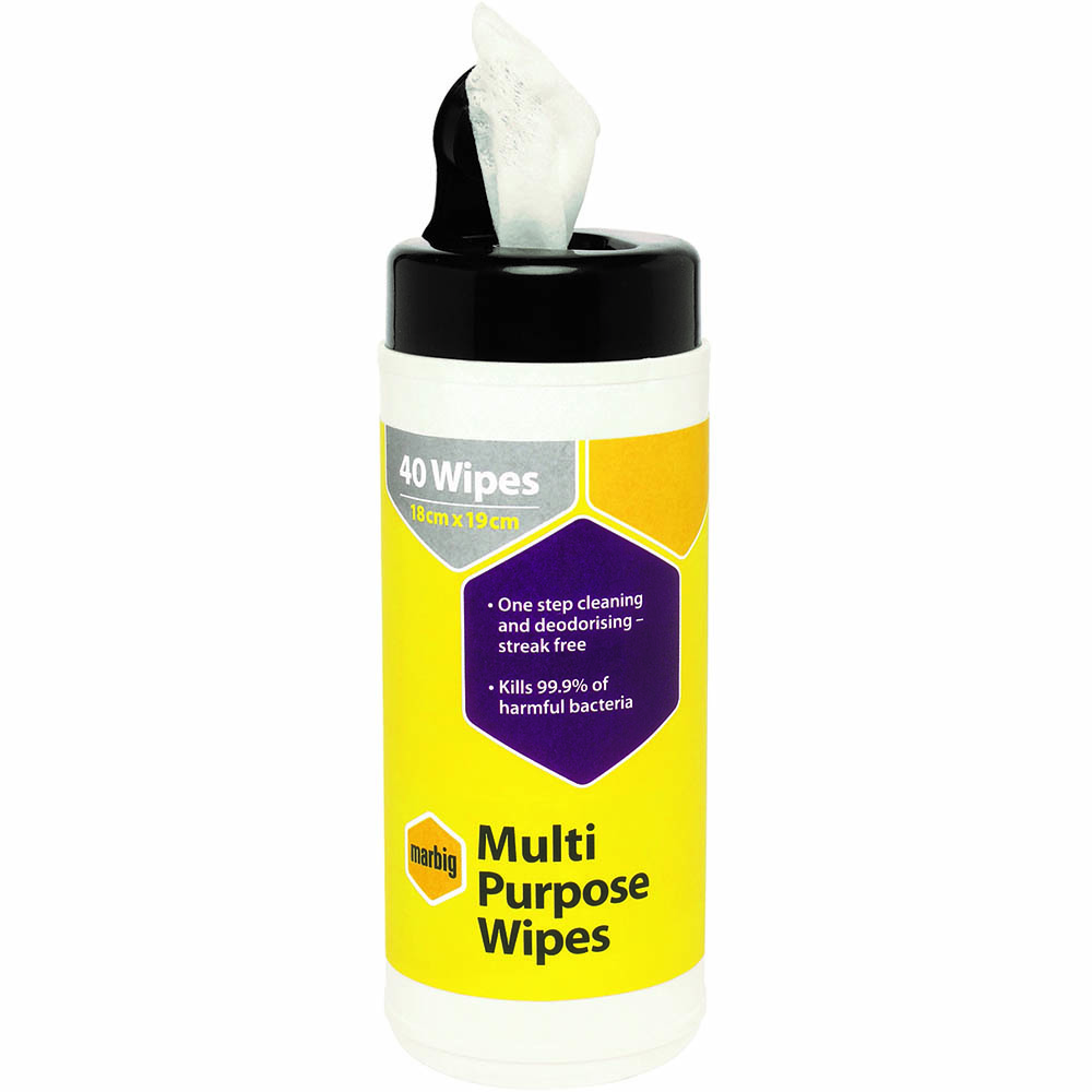 Image for MARBIG MULTI PURPOSE CLEANING WIPES TUB 40 from Two Bays Office National