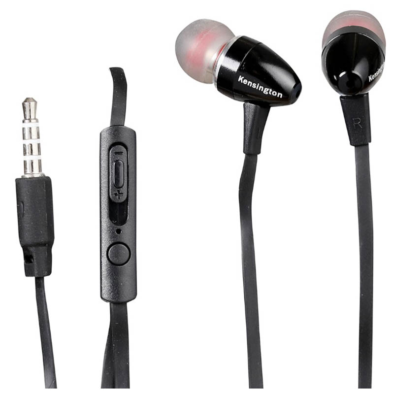 Image for KENSINGTON STEREO EARPHONES WITH MIC AND VOLUME CONTROL BLACK from Ezi Office National Tweed