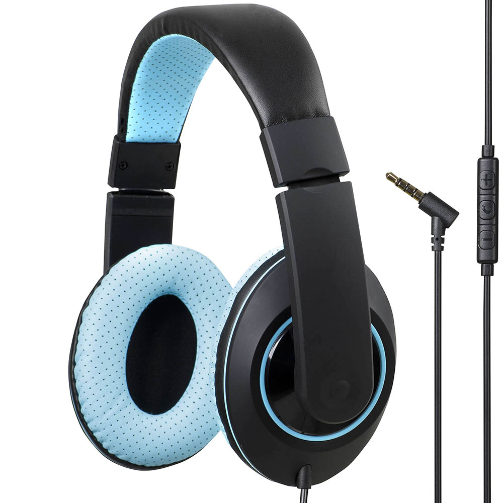 Image for KENSINGTON HEADPHONES WITH INLINE MIC AND VOLUME CONTROL BLUE from Angletons Office National