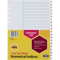 marbig index divider numerical 1-20 tab pp a4 white