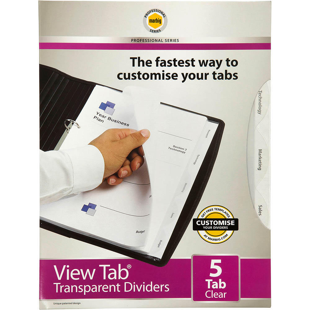 Image for MARBIG PROFESSIONAL VIEW-TAB DIVIDER PP 5-TAB A4 CLEAR from Complete Stationery Office National (Devonport & Burnie)