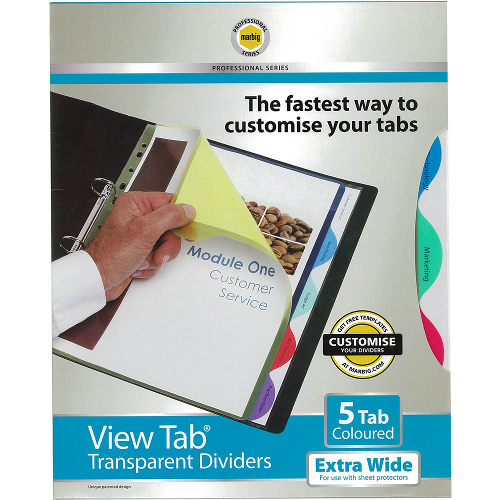 Image for MARBIG PROFESSIONAL SERIES EXTRA WIDE VIEW-TAB DIVIDER PP 5-TAB A4 ASSORTED from Pirie Office National