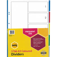 marbig divider pp 5-tab a3 assorted