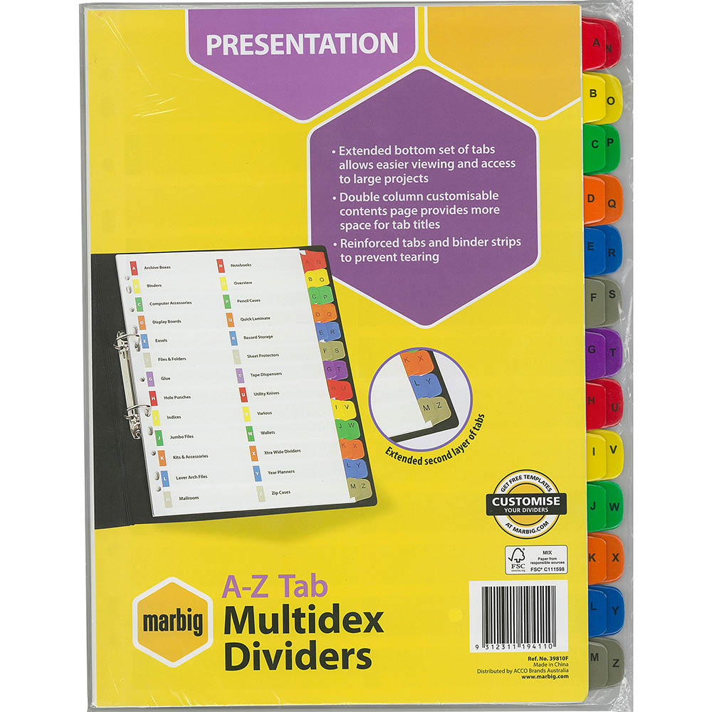 Image for MARBIG DIVIDER MULTIDEX MANILLA A-Z TAB A4 WHITE from Surry Office National