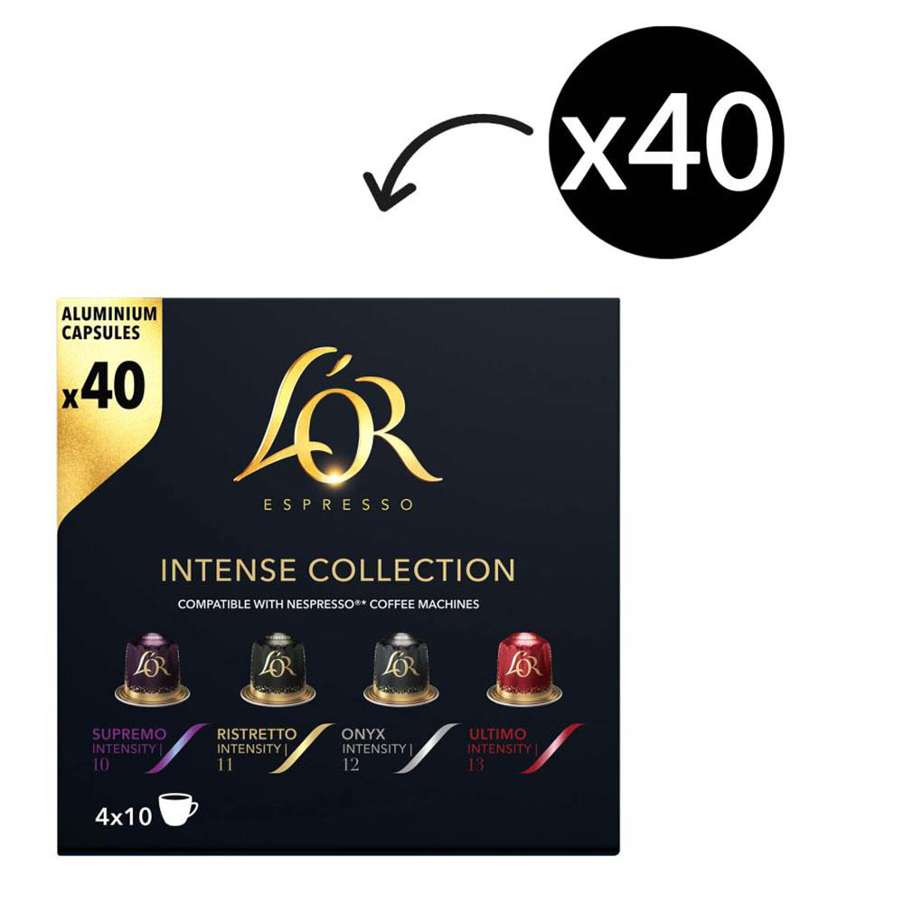 Image for L'OR ESPRESSO COFFEE CAPSULES INTENSE COLLECTION MIX VARIETY PACK 40 from Emerald Office Supplies Office National