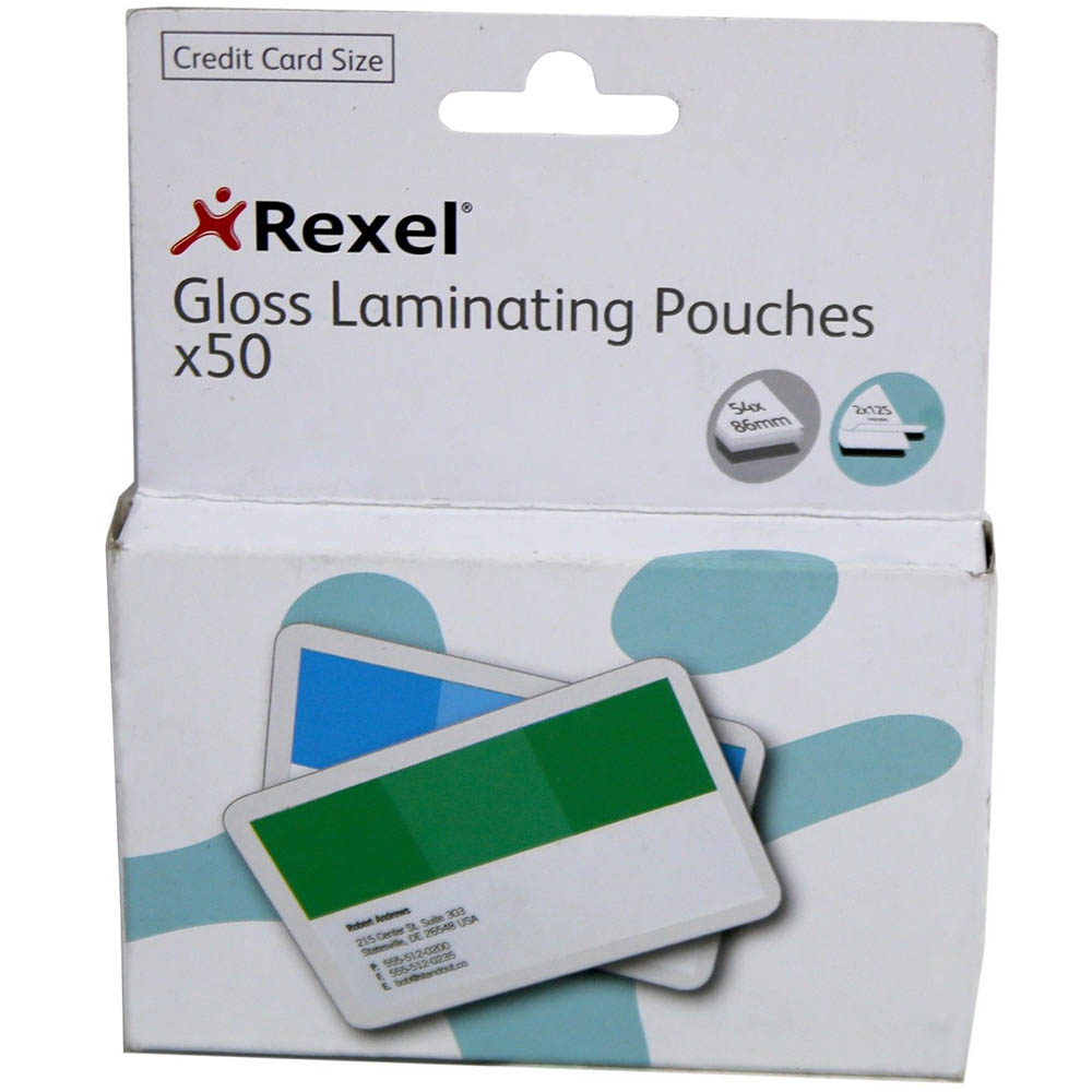 Image for REXEL GLOSS LAMINATING POUCH 125 MICRON CREDIT CARD 54 X 86MM CLEAR PACK 50 from Axsel Office National