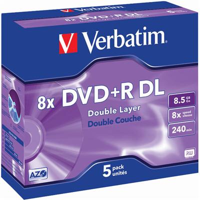 Image for VERBATIM DVD+R 8.5GB 8X DUEL LAYER JEWEL CASE PACK 5 from Surry Office National