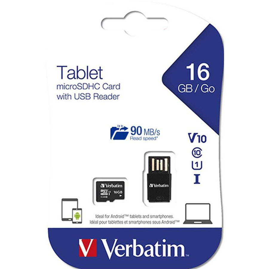 Image for VERBATIM TABLET MICROSD CARD WITH USB READER 16GB BLACK from Discount Office National