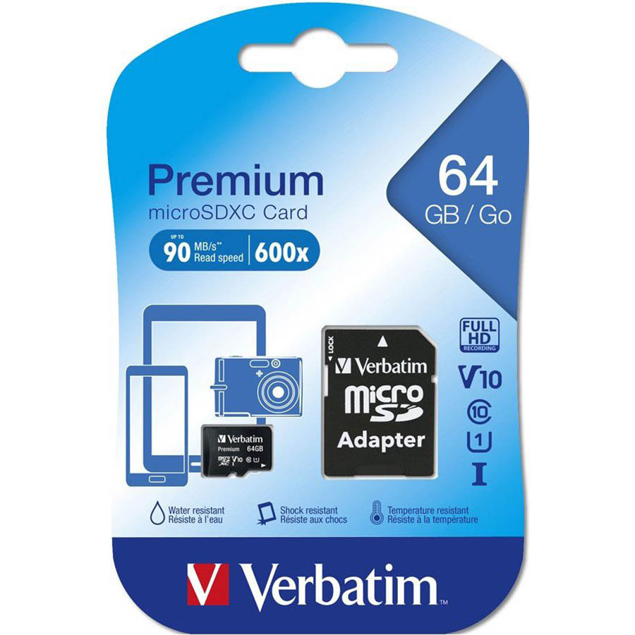 Image for VERBATIM MICROSD CARD WITH ADAPTER 64GB BLACK from Chris Humphrey Office National