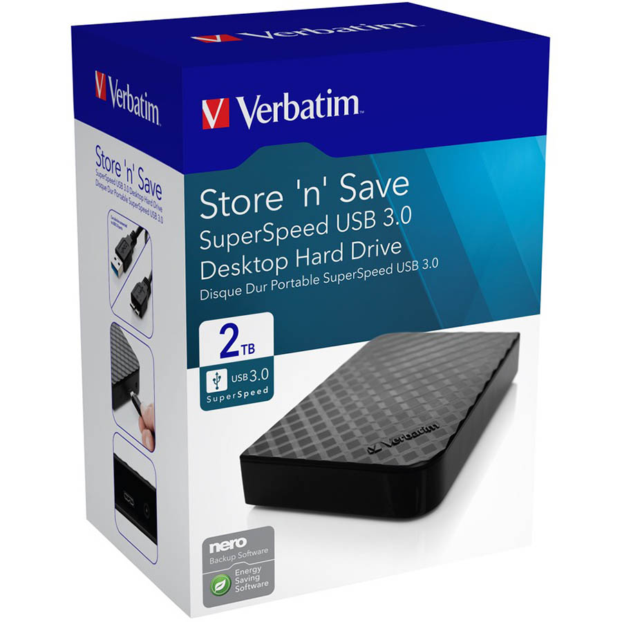 Image for VERBATIM STORE-N-SAVE GRID DESIGN USB 3.0 DESKTOP HARD DRIVE 2TB BLACK from Discount Office National