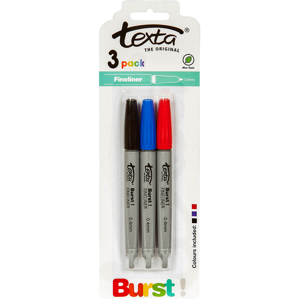Image for TEXTA BURST FINELINER PENS ASSORTED PACK 3 from Surry Office National