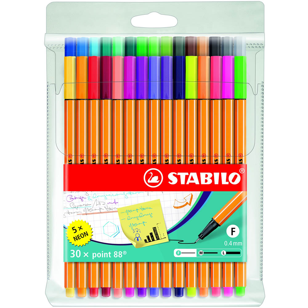 Image for STABILO 88 POINT FINELINER PEN 0.4MM ASSORTED WALLET 30 from PaperChase Office National