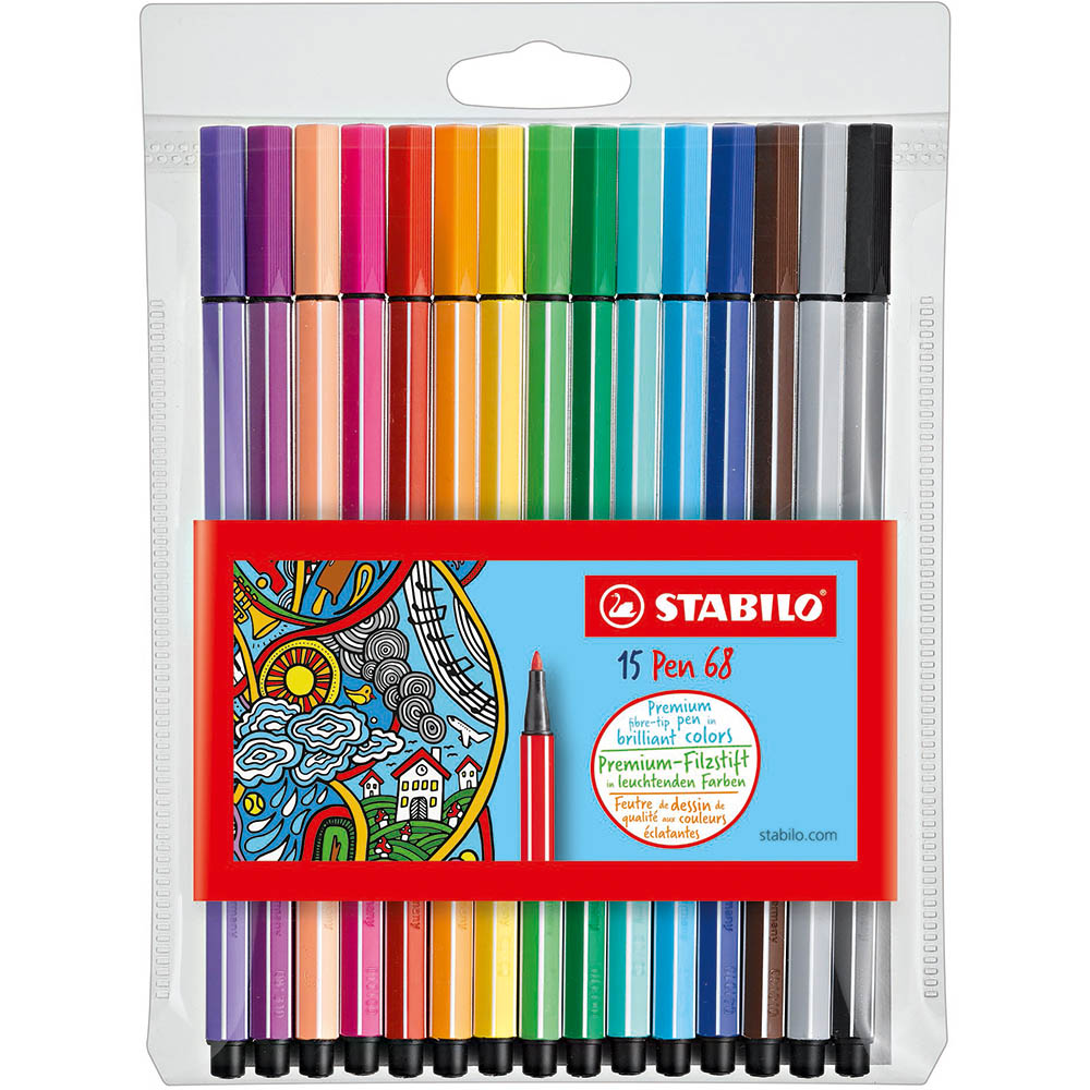 Image for STABILO 68 FIBRE TIP PENS 1.0MM ASSORTED WALLET 15 from PaperChase Office National