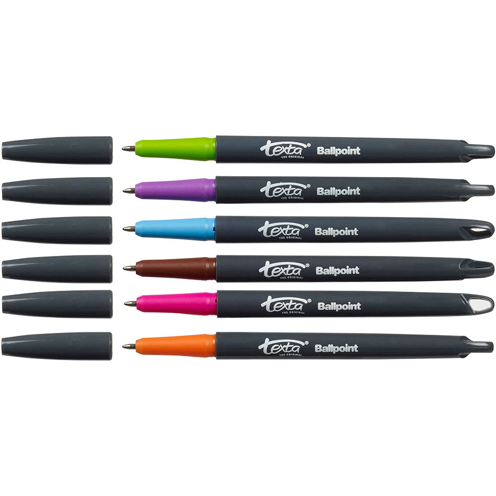 Image for TEXTA BALLPOINT PEN MEDIUM BRIGHT ASSORTED PACK 6 from OFFICE NATIONAL CANNING VALE