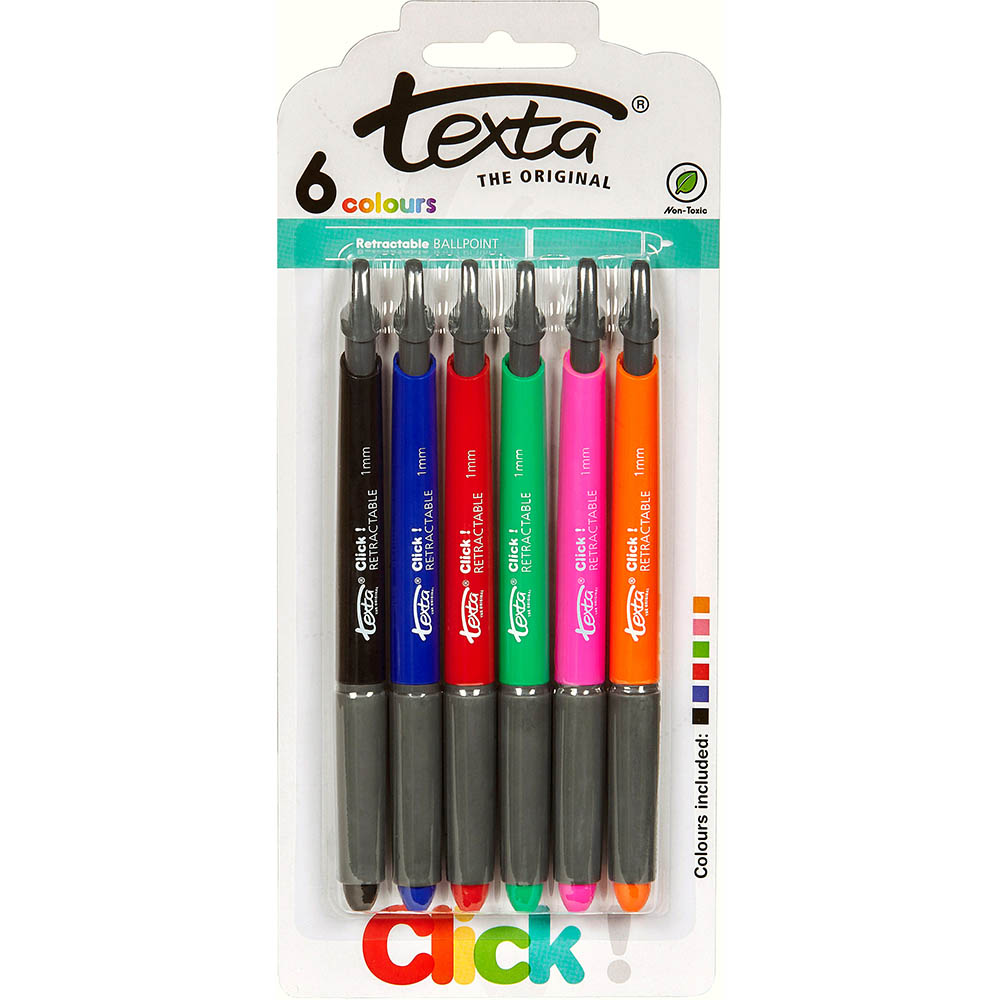 Image for TEXTA RETRACTABLE BALLPOINT PEN MEDIUM ASSORTED PACK 6 from Surry Office National