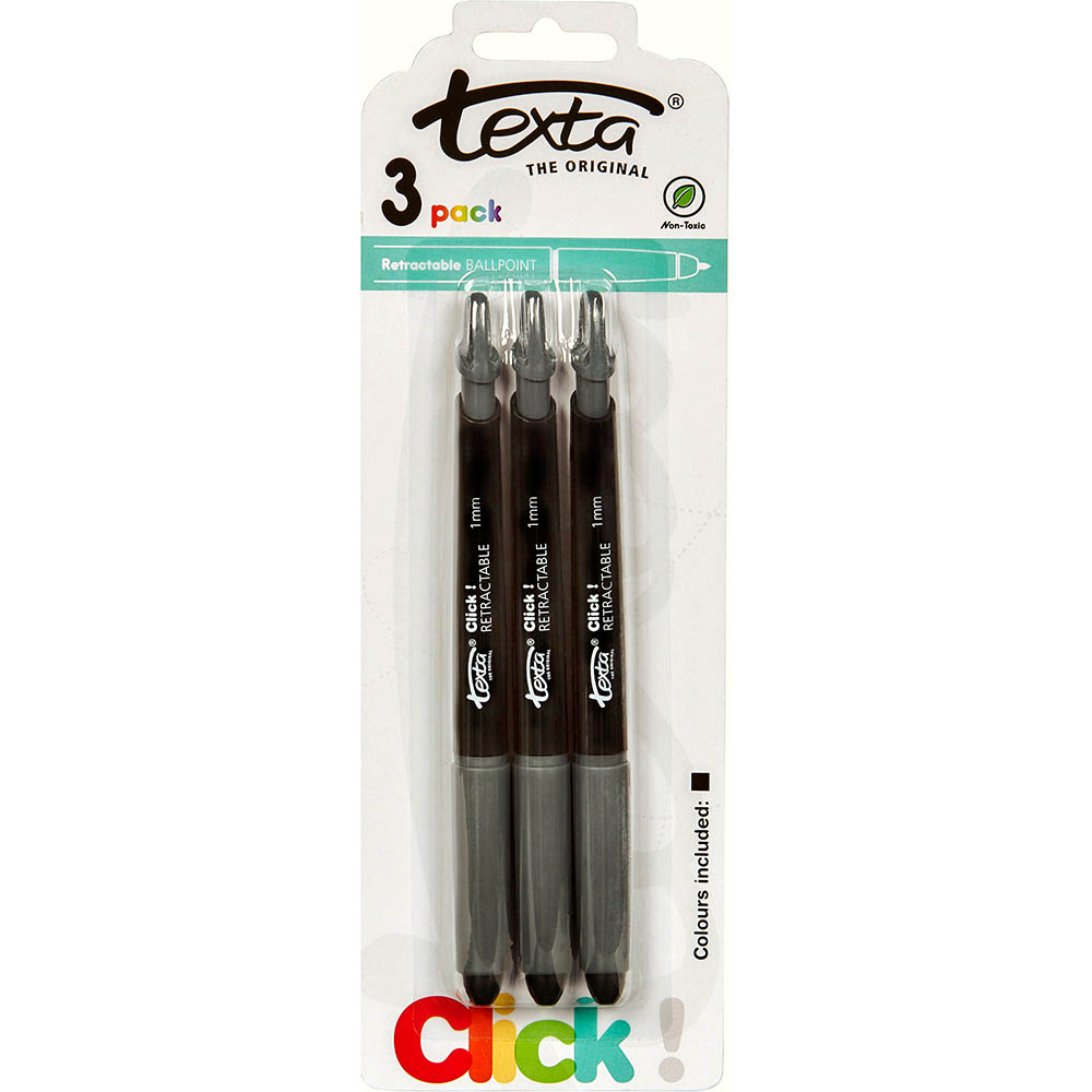 Image for TEXTA RETRACTABLE BALLPOINT PEN MEDIUM BLACK PACK 3 from Surry Office National