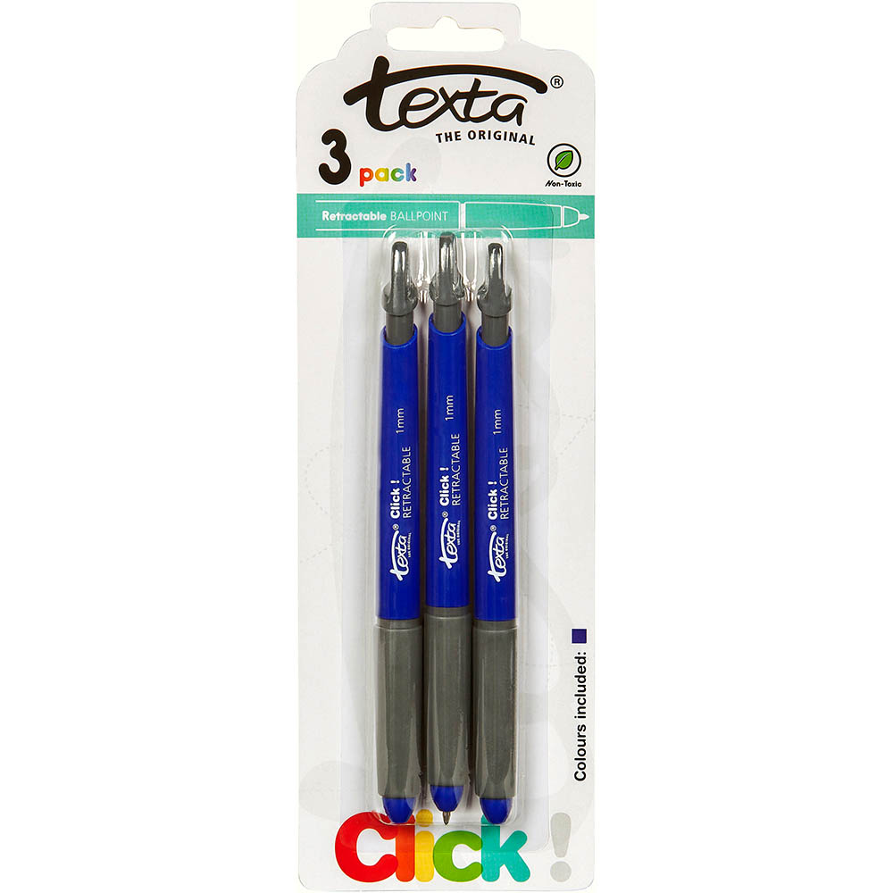 Image for TEXTA RETRACTABLE BALLPOINT PEN MEDIUM BLUE PACK 3 from OFFICE NATIONAL CANNING VALE