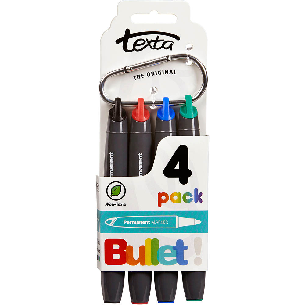 Image for TEXTA BULLET PERMANENT MARKERS ASSORTED PACK 4 from OFFICE NATIONAL CANNING VALE