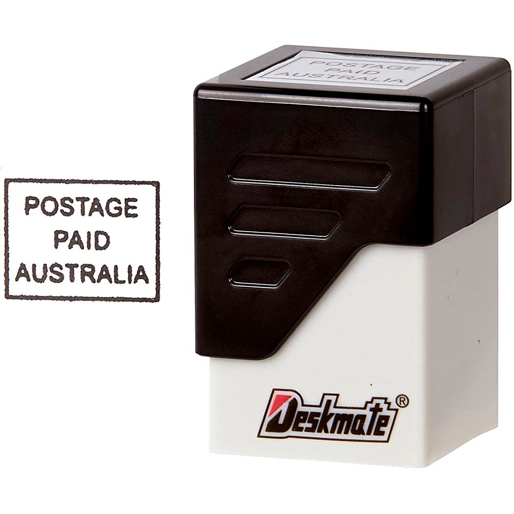 Image for DESKMATE PRE-INKED MESSAGE STAMP POSTAGE PAID BLACK from Pirie Office National