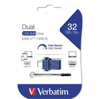 verbatim store-n-go otg flash drive usb-c 3.0 32gb blue