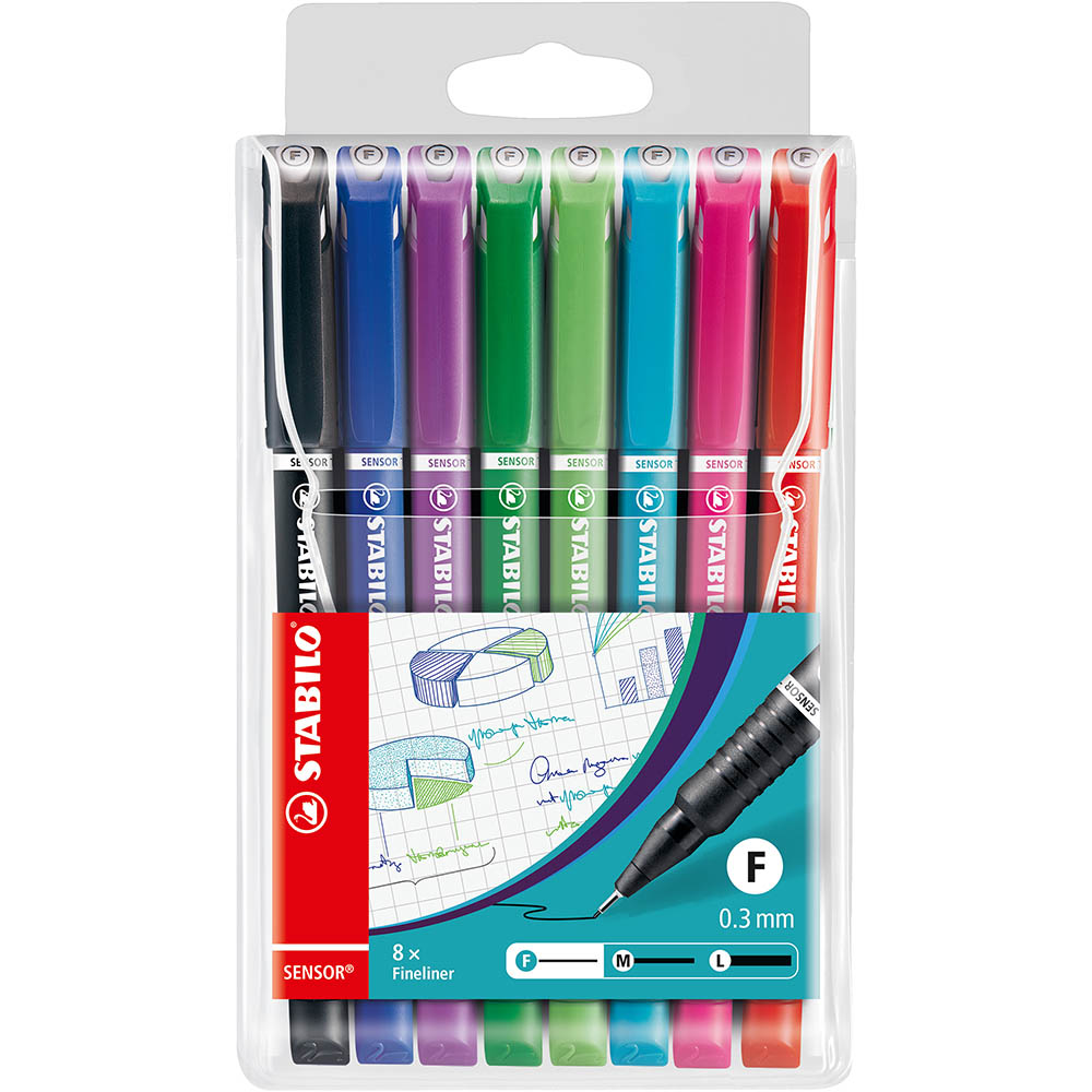 Image for STABILO SENSOR COLORTANGLE FINELINER PEN EXTRA FINE 0.3MM ASSORTED PACK 8 from Coffs Coast Office National