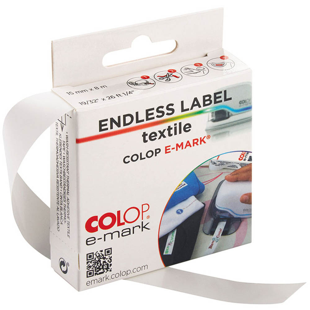 Image for COLOP E-MARK ENDLESS LABEL 14MM X 8M TEXTILE WHITE from OFFICE NATIONAL CANNING VALE