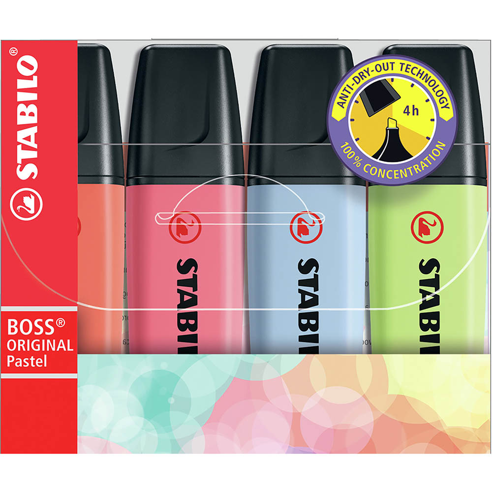Image for STABILO 70/4-3 BOSS HIGHLIGHTER PASTEL ASSORTED PACK 4 from Office National