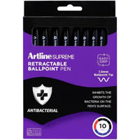 artline supreme antimicrobial retractable ballpoint pen 1.0mm assorted pack 10