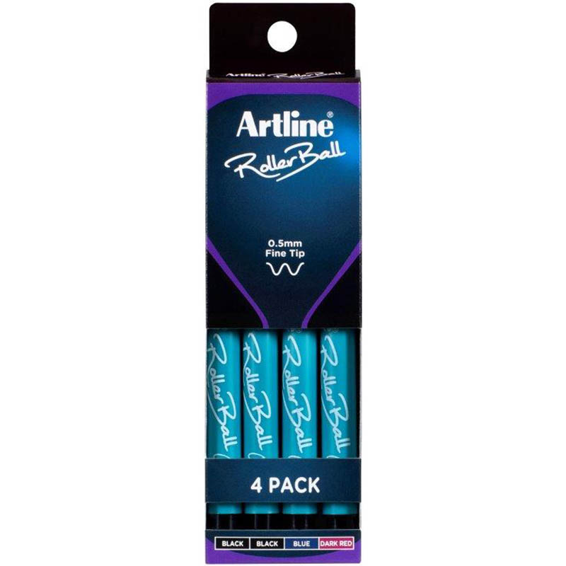 Image for ARTLINE ROLLERBALL PEN 0.5MM ASSTORTED PACK 4 from Premier Office National