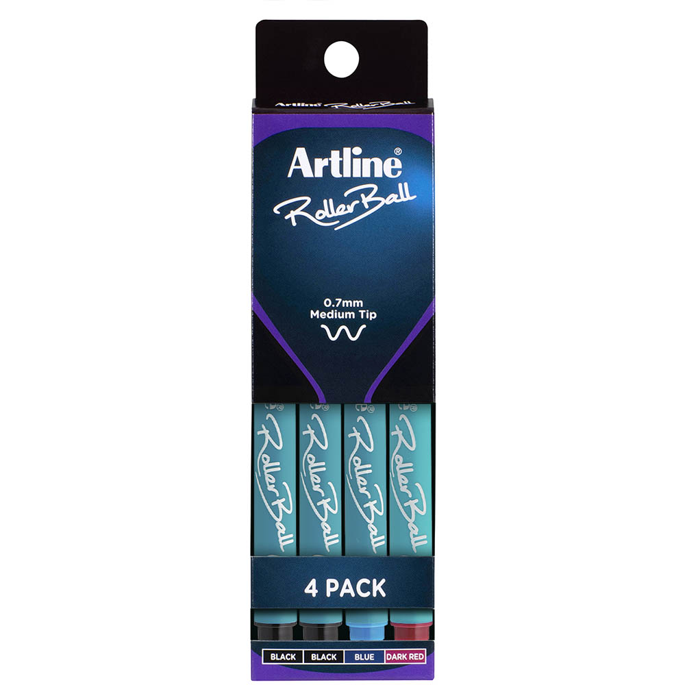Image for ARTLINE ROLLERBALL PEN 0.7MM ASSTORTED PACK 4 from Angletons Office National