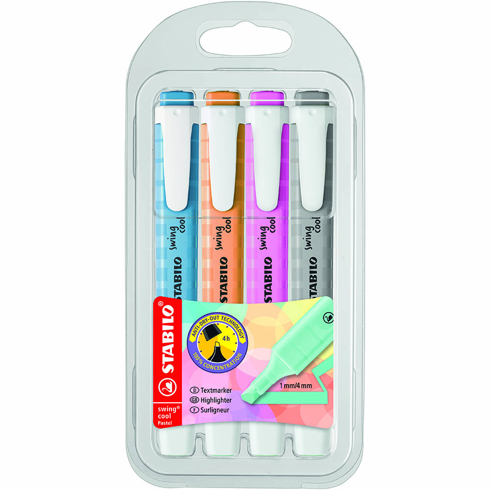 Image for STABILO SWING COOL HIGHLIGHTER CHISEL PASTEL SET 2 ASSORTED PACK 4 from Complete Stationery Office National (Devonport & Burnie)