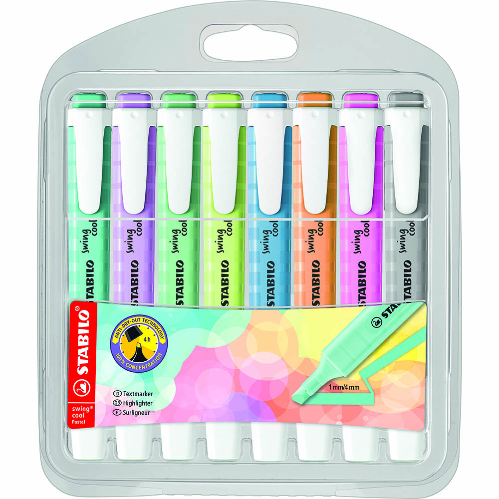 Image for STABILO SWING COOL HIGHLIGHTER CHISEL PASTEL ASSORTED PACK 8 from Complete Stationery Office National (Devonport & Burnie)