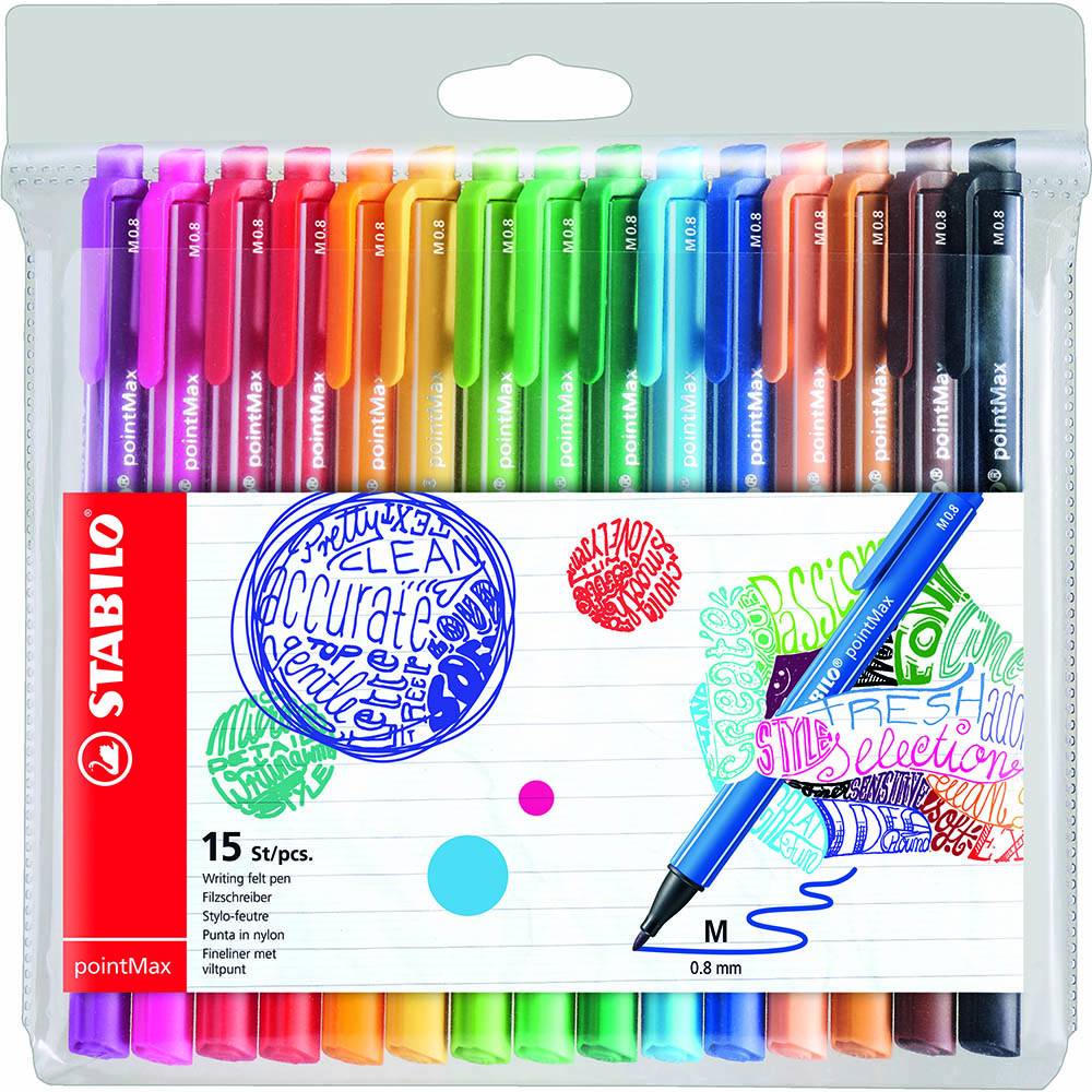 Image for STABILO POINTMAX FELT TIP SIGN PEN 0.8MM ASSORTED PACK 15 from Coffs Coast Office National