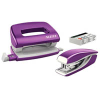 leitz nexxt wow stapler and punch set mini purple