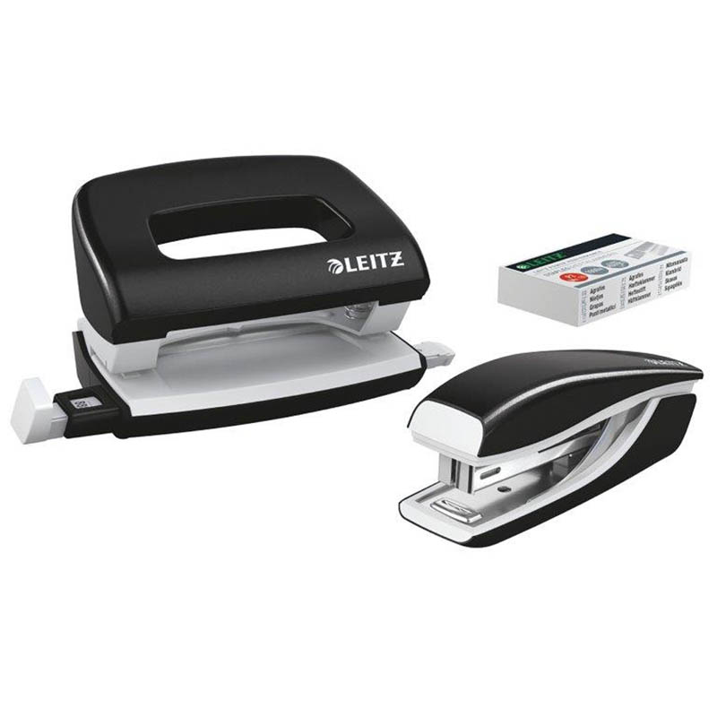 Image for LEITZ NEXXT WOW STAPLER AND PUNCH SET MINI BLACK from Angletons Office National