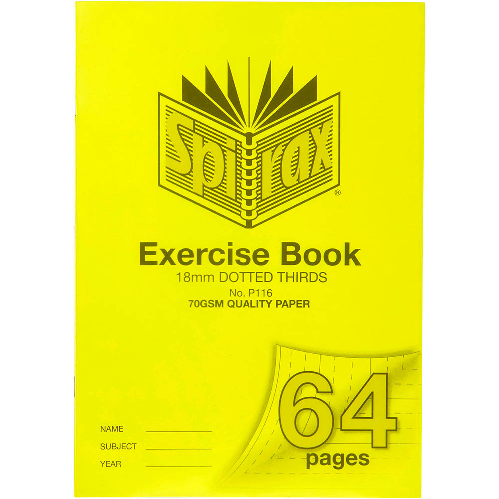 Image for SPIRAX P116 EXERCISE BOOK 18MM DOTTED THIRDS 70GSM 64 PAGE A4 YELLOW from Office National Hobart