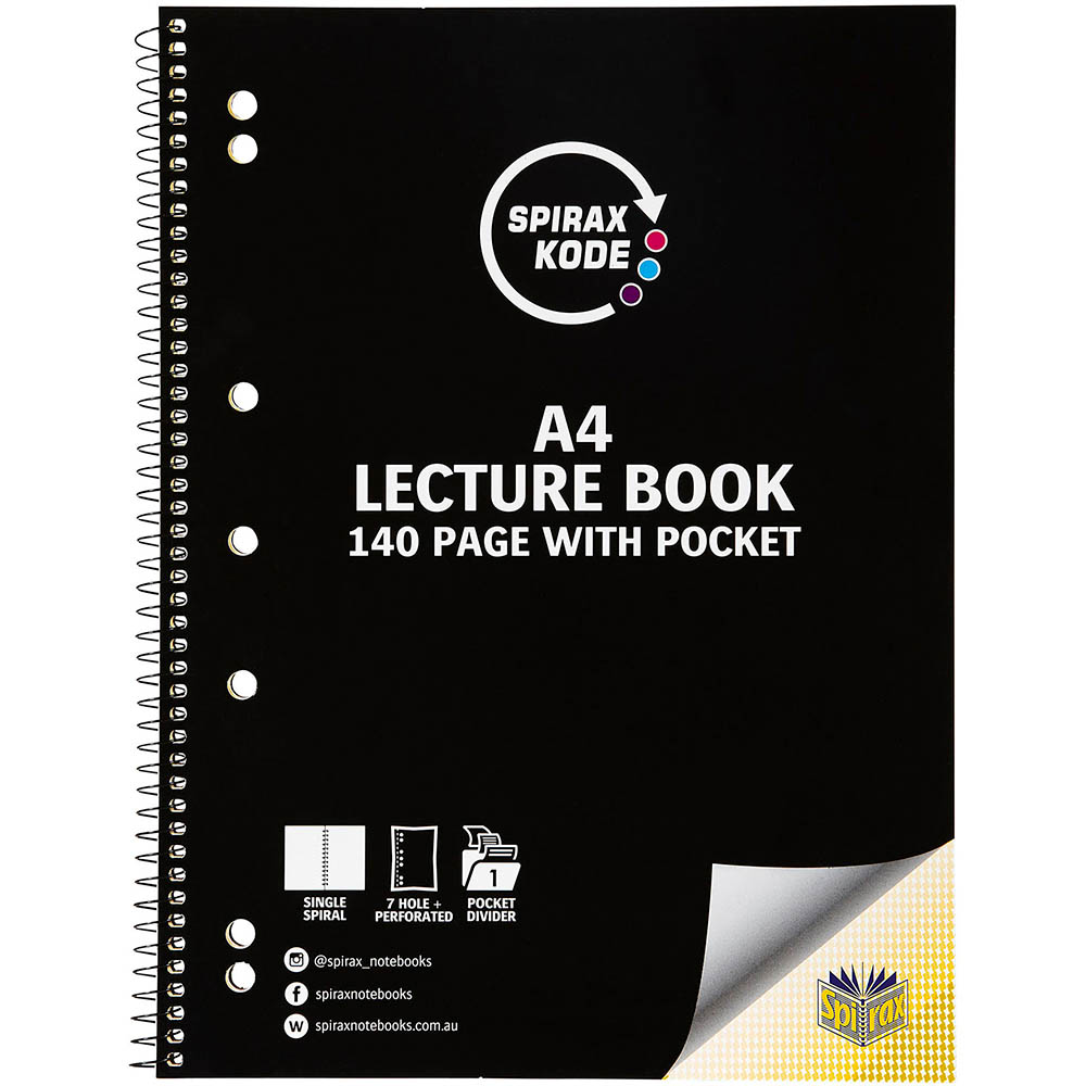 Image for SPIRAX 958 KODE LECTURE BOOK WITH POCKET 140 PAGE A4 from Connelly's Office National