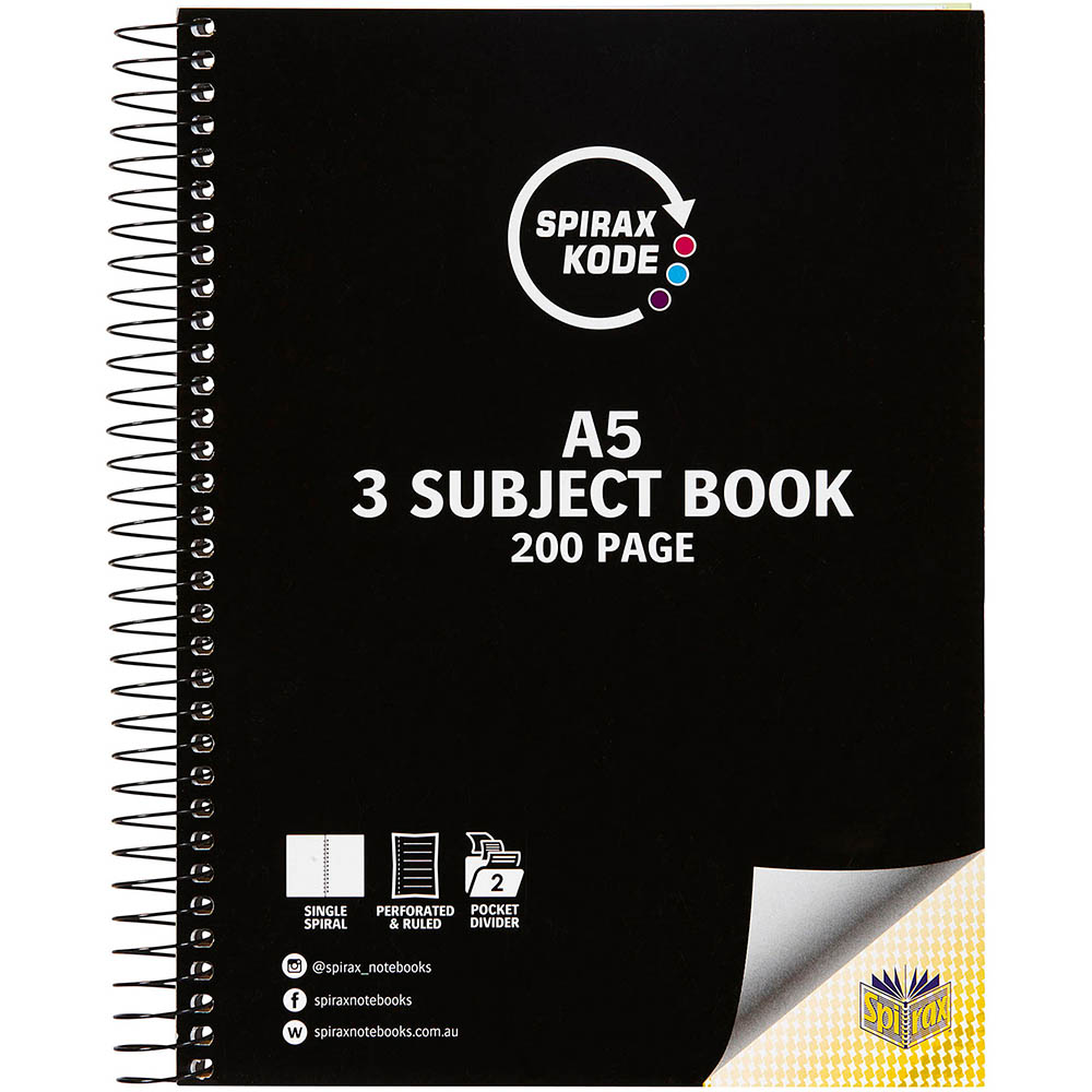 Image for SPIRAX KODE 3-SUBJECT NOTEBOOK A5 BLACK from Office National Barossa